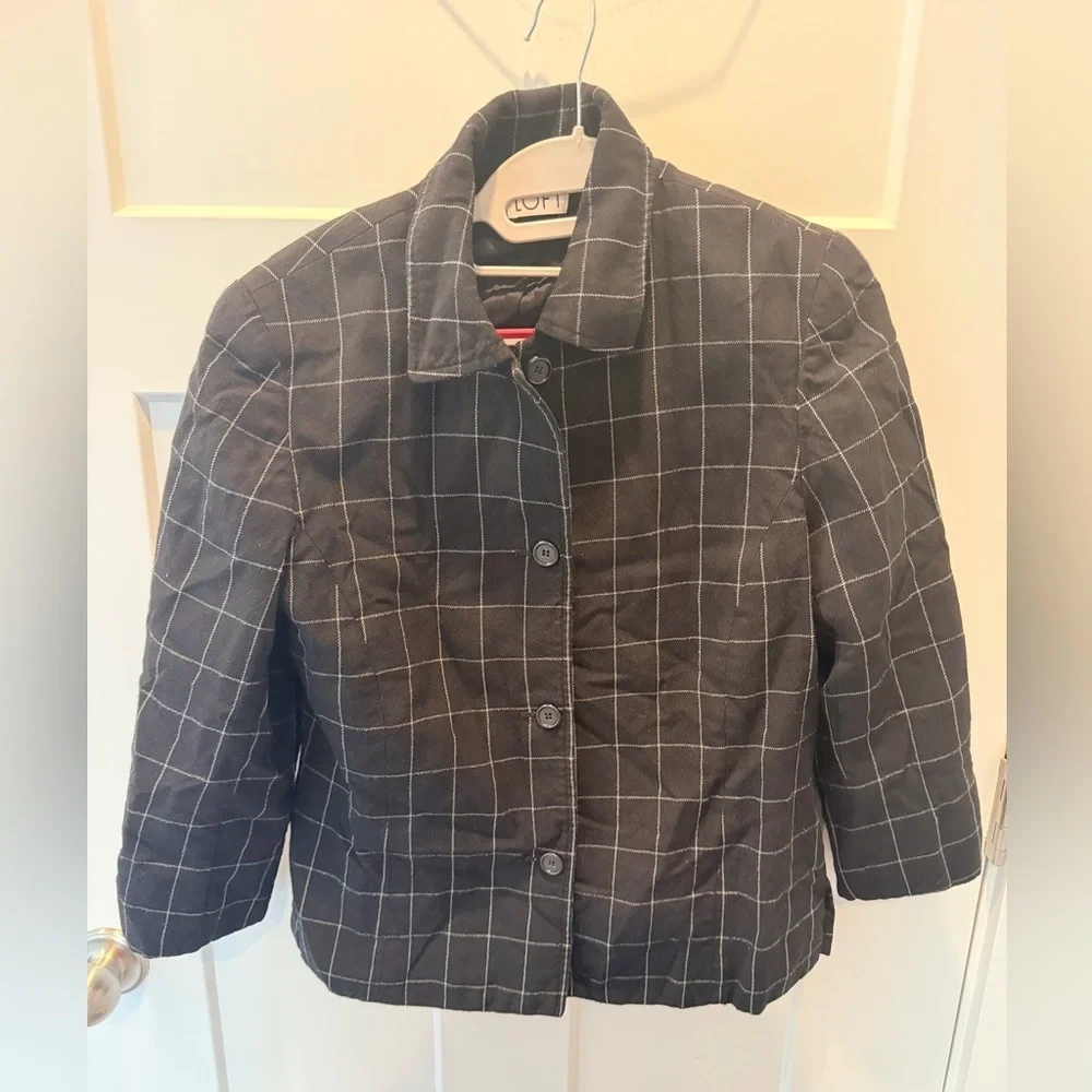 LOFT Black Windowpane Jacket Plaid Lightweight Coat 8